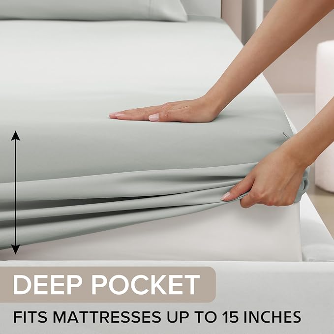 UGG Hedi Twin Sheet Set 3-Piece Luxury Cooling Sheets Deep Pockets Premium Bedding with 1 Pillow Sham Hypoallergenic Machine Washable Soft Lightweight Bed Set for Dorm or Kid Bunk, Twin, Mineral Green