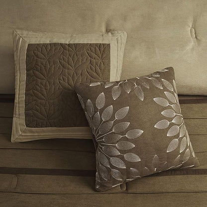 Madison Park Palmer Comforter Set - Faux Suede Design, Striped Accent, All Season Down Alternative Bedding, Matching Shams, Decorative Pillow, Bed Skirt, King (104 in x 92 in), Natural 7 Piece