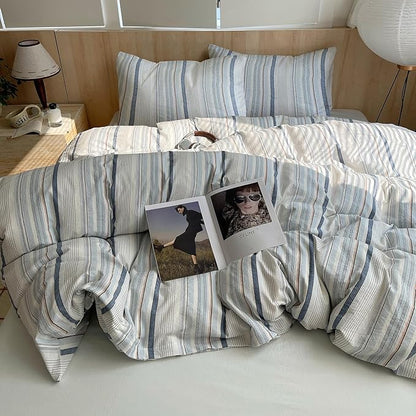 EAVD Modern Style Striped Duvet Cover King 100% Washed Cotton Colorful Wide and Pinstriped Bedding Duvet Cover Set with 2 Pillowcases Farmhouse Geometric Bedding Set with Zipper for All-Season