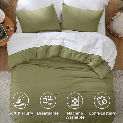 Bedsure King Comforter Set, Olive Green Soft Prewashed Bedding for All Seasons, 3 Pieces GentleSoft™ Bed Set, 1 Lightweight Comforter (104"x90") and 2 Pillowcases (20"x36")