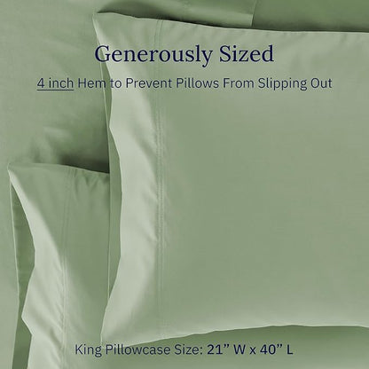 California Design Den Premium King Pillowcases Set of 2-600 Thread Count Sateen, Natural 100% Cotton King Size Pillow Case Pair, Crisp, Durable Bedding - Laurel Green
