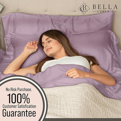 Bella Coterie Luxury Bamboo Viscose Split King Size Sheet Set | 2 Fitted Sheets for Sleep Number & Adjustable Beds | 100% Organically Grown | Cooling & Ultra Soft | 18” Deep Pocket [Lilac]