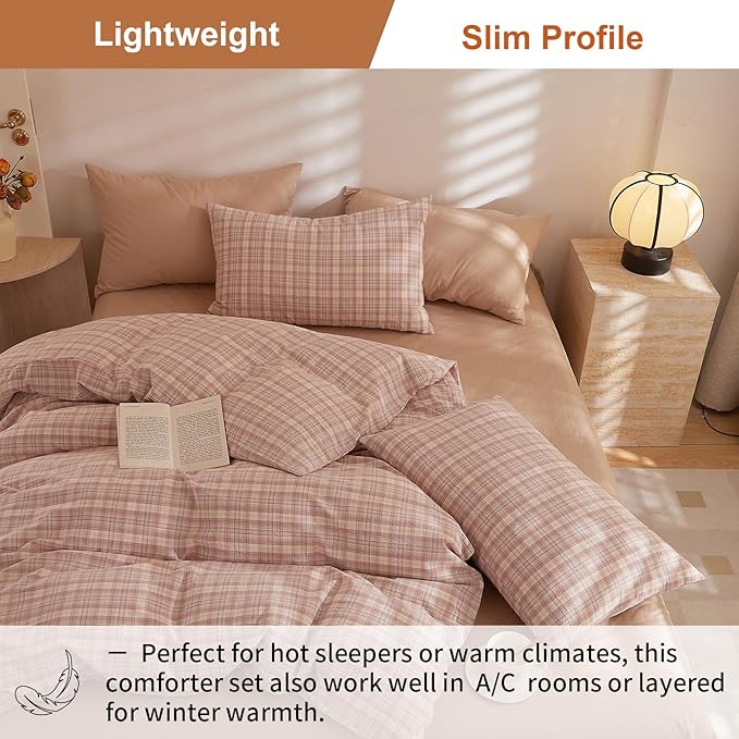EAVD Modern Style Gingham Comforter Set Twin XL Fluffy Soft Pink Blue Grid Plaid Comforter Set with 2 Pillowcases Farmhouse Grid Checkered Gingham Bedding Set for All-Season