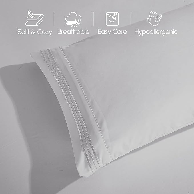 Elegant Comfort Luxurious 1500 Premium Hotel Quality Microfiber Three Line Embroidered Softest 4-Piece Bed Sheet Set, Wrinkle and Fade Resistant, King, Silver-Light Grey