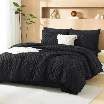 Litanika Black Queen Size Comforter Set with Sheets - 7 Pieces Bed in a Bag Queen Tufted Complete Bedding Sets with Comforter, Sheets, Pillowcases & Shams