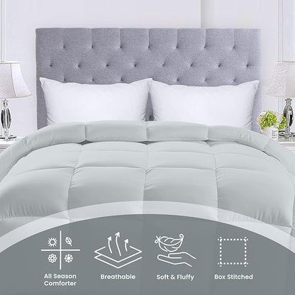 Utopia Bedding Comforters Queen Size, All Season Duvet Insert, Down Alternative Box Stitched Bed Comforter with Corner Tabs, Machine Washable (Light Grey)