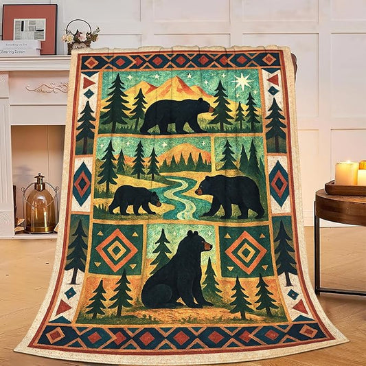 Cabin Bear Blanket Super Soft Warm Fluffy Fleece Flannel Animal Throw Blanket Cozy Fuzzy Plush Stuff Bedding Blankets Gifts for Women Kids Boys Girls Adults 80"X60"