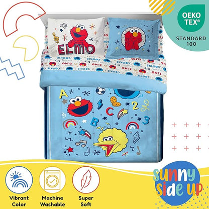 Sesame Street Full Comforter Set – 7 Piece Kids Bedding Includes Comforter, Sheets & Pillow Cover – Super Soft Microfiber Bed Set with Elmo, Cookie Monster and Big Bird