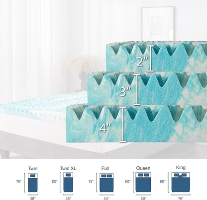 4 Inch 5-Zone Cal King Memory Foam Mattress Topper, Gel Infused Foam Mattress Topper for Pressure Relief, CertiPUR-US Certified Cal King Bed Topper,Blue, 72"×84"
