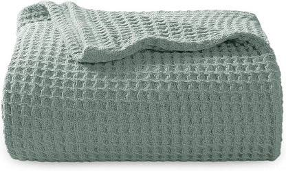 Bedsure Gentlesoft 100% Cotton Throw Blanket for Couch 50x70 inches - Cooling Breathable and Soft for Spring Summer, Waffle Weave Throw Blanket for Office, Sage Green