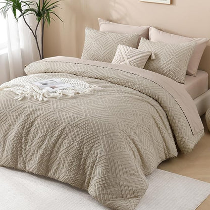 Andency Oversized King Comforter 128''x120'', 3 Pieces Oatmeal Boho Bedding Set & Collections, All Season Soft Farmhouse Tufted Fluffy Bed Set (1 Comforter, 2 Pillowcases)