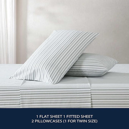 Nautica - King Bed Sheets, Lightweight Cotton Percale Bedding Set with Matching Pillowcases, Crisp & Cool, Oeko-Tex Certified (Coleridge Stripe Green)