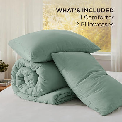 Bedsure Super King Plus Comforter Set, Sage Green Soft Prewashed Bedding for All Seasons, 3 Pieces GentleSoft™ Bed Set, 1 Lightweight Comforter (128"x120") and 2 Pillowcases (20"x36")