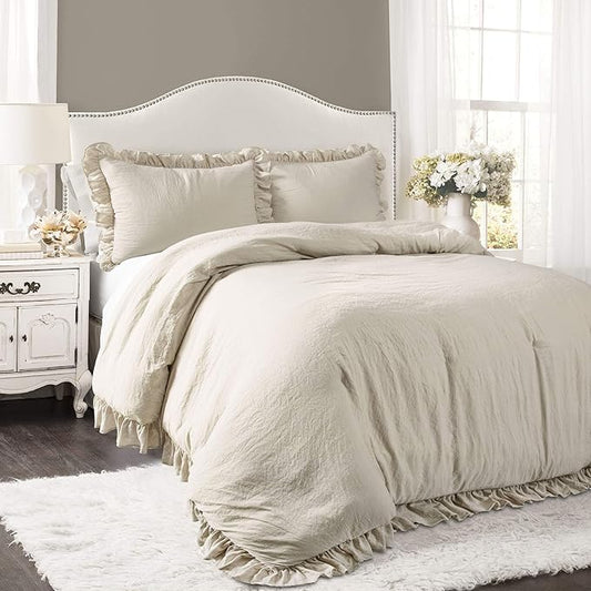 Lush Decor Reyna Ruffle Comforter Set, Full/Queen, Wheat, 3 Piece Cozy Bedding Set