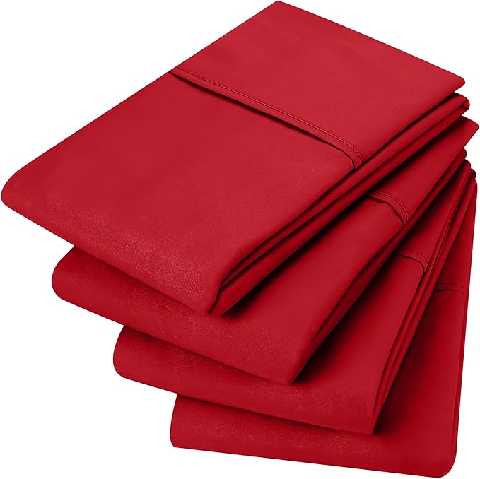 Utopia Bedding Queen Pillow Cases - 4 Pack - Envelope Closure - Soft Brushed Microfiber Fabric - Shrinkage and Fade Resistant Pillow Covers Queen Size 20 X 30 Inches (Queen, Red)