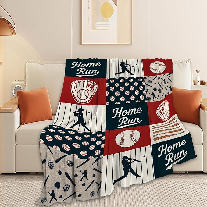Baseball Blanket Super Soft Warm Fluffy Fleece Flannel Ball Sports Throw Blanket Cozy Fuzzy Plush Stuff Home Run Bedding Blankets Gifts for Teens Boys Kids Women Girls Adults 50"X40"