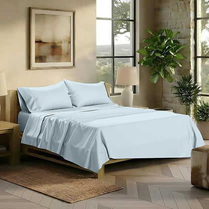 TEXAS LINEN CO. 100% Egyptian Cotton Sheets California King - 2000 Series Luxury Cal King Sheet Set, Soft & Cooling Sateen Weave, 17” Extra Deep Pocket Hotel Collection Sheets (4 Pc, Light Blue)