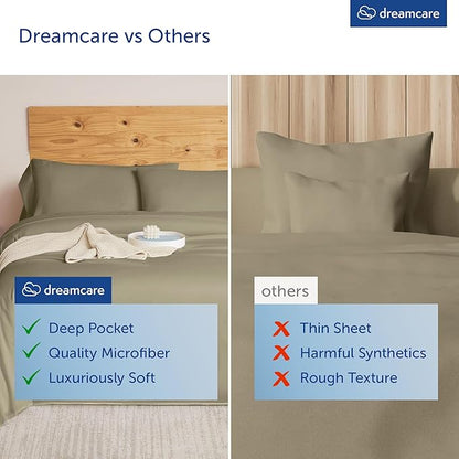 DREAMCARE Queen Sheet Set – 6 pcs Cooling Bed Sheets – up to 21” Deep Pocket Queen Sheets Set – 2500 Supreme Collection – Extra Soft 100% Brushed Microfiber Hotel Luxury with Side Pocket, Eucalyptus