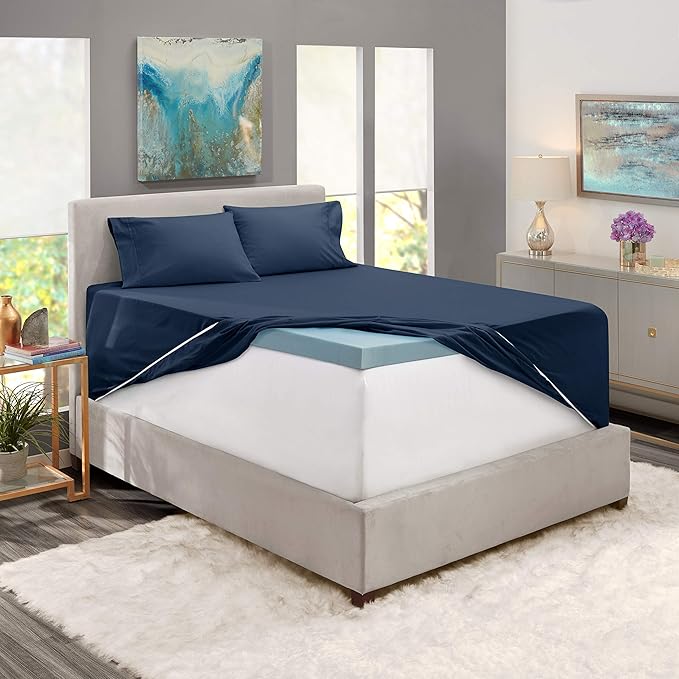 Hearth & Harbor Extra Deep Pocket Sheet Set, 6Pc Split King Size, Navy Blue