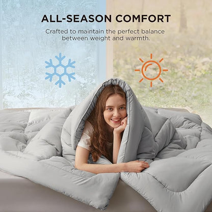 Bedsure Comforter Duvet Insert - Quilted Comforters Queen Plus Size, All Season Duvet, GentleSoft Down Alternative Bedding, with 8 Tabs, Gifts for Women/Men,Light Grey,Queen Plus 90 x 90 Inches