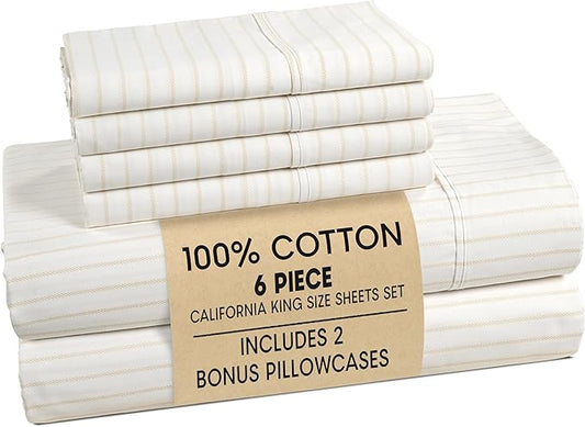 Casa Platino Sheets Cal King Size Bed Set – 100% Cotton Sheet Set Cal King Crisp Percale Weave with 4 Pillowcases, with 15" Deep Pocket Fitted Sheet for Secure Fit, Ultra Soft & Breathable – Sandora