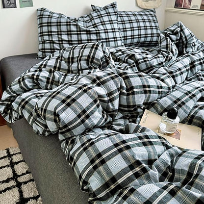 EAVD Vintage Light Blue Grey Buffalo Plaid Duvet Cover Full Soft Washed Cotton Gingham Bedding Set with Grid Checkered Pattern Farmhouse Geometric Duvet Cover with 2 Pillowcases for Boys Men Women