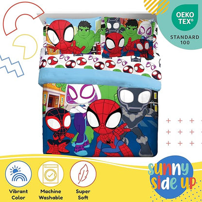 Sunny Side Up Marvel Spidey & His Amazing Friends Full Comforter Set - 7 Piece Kids Bedding Includes Comforter, Sheets & Pillow Cover - Super Soft Superheroes Microfiber Bed Set
