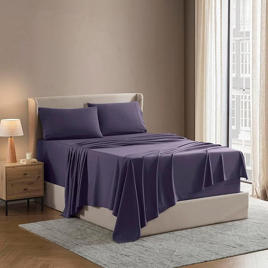 Nestl King Sheet Set - Luxury 1800 Ultra-Soft Microfiber King Bed Sheets - Double Brushed - Deep Pockets - Easy Fit - 4 Piece Set - Bedding Sheets & Pillowcases (King, Purple)