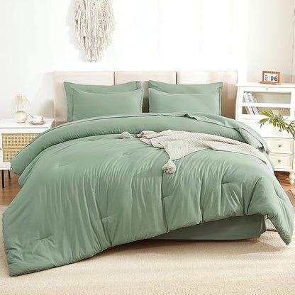 Litanika Comforter California King Size Set Sage Green - 7 Pieces Bed in a Bag California King Bedding Comforter Sets, Plain Lightweight Bed Set with Comforter, Sheets, Pillowcases & Shams