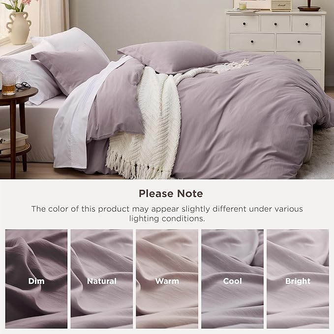 Bedsure Dusty Purple Duvet Cover Full Size - 3 Pieces Prewashed Extra Soft Cotton-Like Polyester Bedding Set, Includes 1 Duvet Cover 80x90 Inches with Zipper Closure & 2 Pillow Shams, No Comforter