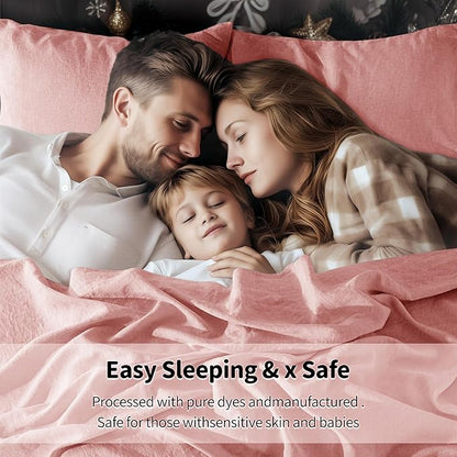 LBRO2M 100% Pure Linen Sheet Set Deep Pocket Up to 16" Bed Sheets Sets, Natural Flax Beddings Soft, Breathable, Comfortable for All Seasons 4 Pcs Sheet Set Full Size, Blush Pink