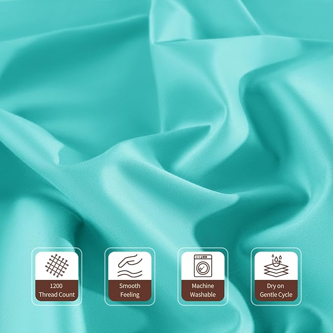 100% Egyptian Cotton Sheets 1200 Thread Count California King Size Bedding Sets 4 Pcs, Fitted Sheet Up to 16" Deep Breathable All Seasons (California King, Lake Green)