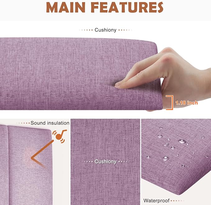IFNOW Wall Mounted Headboard, Peel and Stick Panels, Dark Pink, King | 3D Soundproof Acoustic Padding, Reusable and Removable Tufted fabric Bed Headboard for bedroom (12 Panels, 10" x 24")