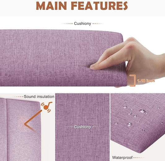 IFNOW Wall Mounted Headboard, Peel and Stick Panels, Dark Pink, King | 3D Soundproof Acoustic Padding, Reusable and Removable Tufted fabric Bed Headboard for bedroom (12 Panels, 10" x 24")
