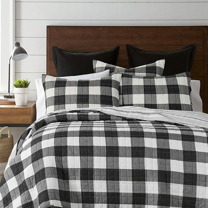 Levtex Home - Camden Bedspread Set - Full (96 x 110 in.) + Two Standard Pillow Shams (26 x20 in.) - Buffalo Check in Black and Cream - Reversible Pattern - Cotton