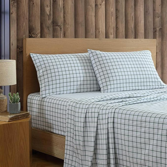 Eddie Bauer - King Sheet Set, Premium Cotton Percale Bedding Set, Plaid Home Decor, Oeko-Tex Certified (Classic Tattersall Plaid Green, King)