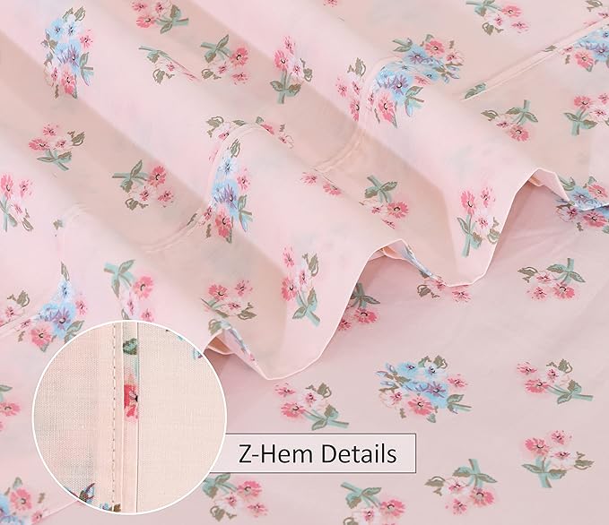 RUVANTI 100% Cotton Sheets – Split King Size Percale Bedding, Cooling & Breathable Floral Design, Durable with a Crisp, Soft & Comfortable Feel, 16" Deep Pocket, 5-Piece Set, Spring On