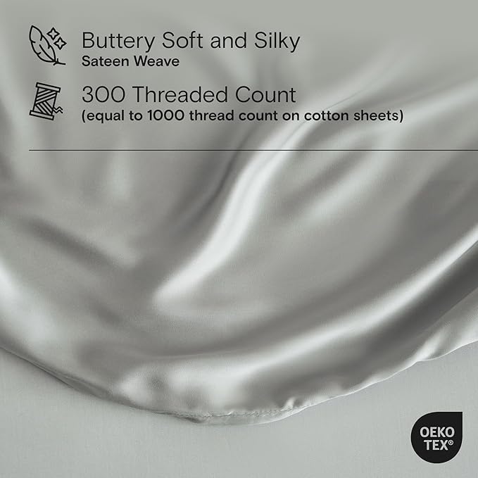 DOZ Sheet Set, 100% Viscose derived from Bamboo, Organically Grown, Buttery Soft, Cooling Sheets, High GSM, Deep Pockets - 2 Piece - 1 Pillowcase 1 Fitted Sheet (Dove, Twin XL)