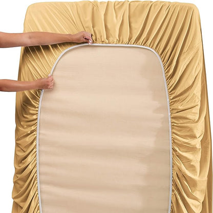 Hearth & Harbor Extra Deep Pocket Sheets - Fits Mattress 18-24 Inches Deep - Extra Deep Pocket Split King Size Sets - 7 Piece Split King Size - Camel