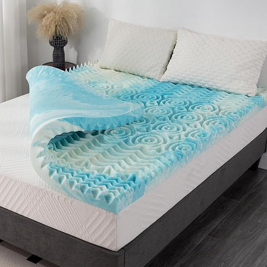 2 Inch 5-Zone Twin XL Memory Foam Mattress Topper, Gel Infused Foam Mattress Topper for Pressure Relief, CertiPUR-US Certified Twin XL Bed Topper,Blue, 38"×80"