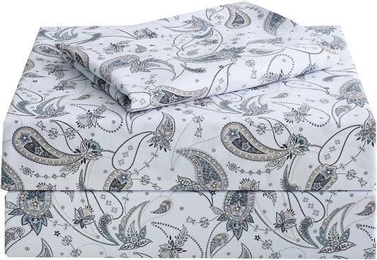 JSD Grey Paisley Printed Sheet Set Twin Size, 3 Piece Soft Retro Pattern Microfiber Sheets Extra Deep Pocket
