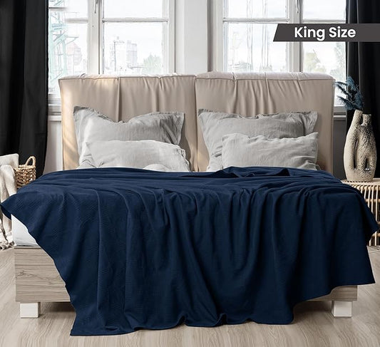 Utopia Bedding Navy 100% Cotton Blanket [King Size - 90x108 Inch] Lightweight, Soft and Breathable Thermal Blanket for All Seasons