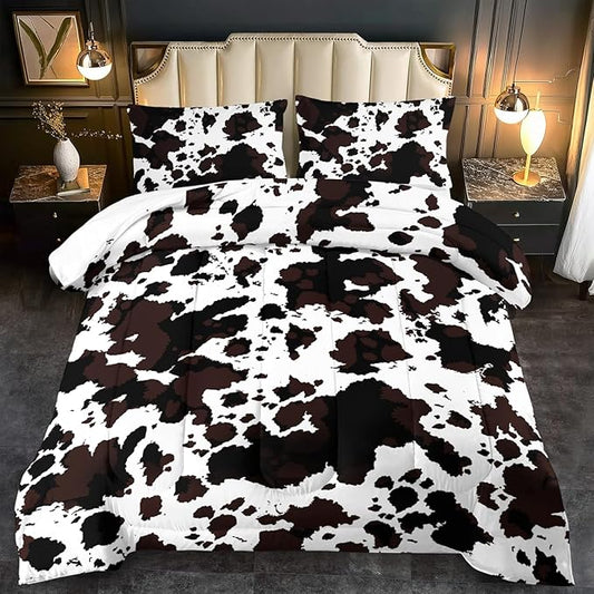 Western Comforter Set Queen Animal Cow Print Comforter Set Queen Boys Black and White Farmhouse Bedding Quilt Girls Cowboy Bedding Western Room Decor Cow Print Country Quilt