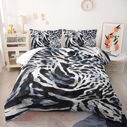 Tiger Stripe Comforter Set Full Black and White Texture Bedding Sets 3PCS for Kids Teen Adult Boy Room Decor Ultra-Soft Lightweight Microfiber 1 Comforter with 2 Pillowcases