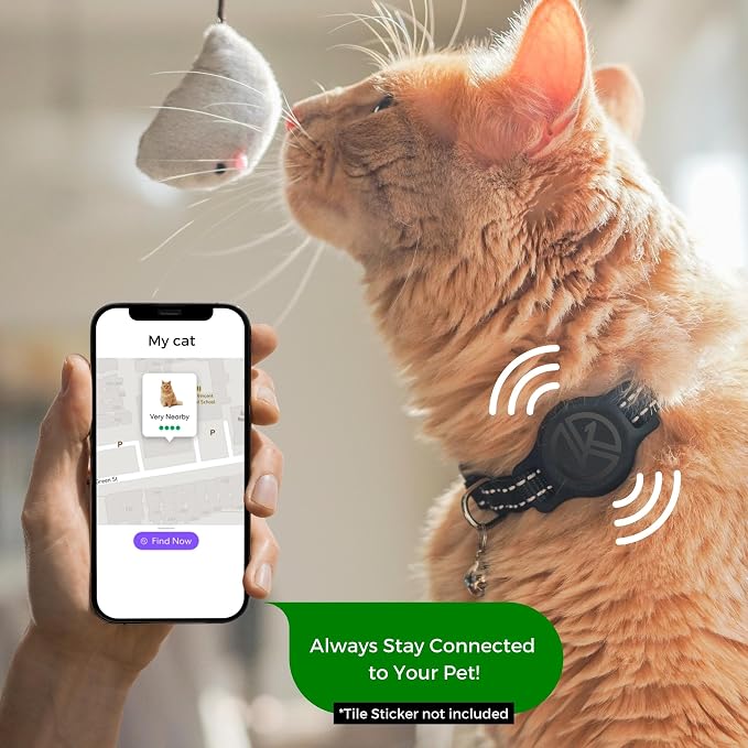 Tile Sticker Holder Cat Tracking Collar (2024) - Breakaway, Reflective Kitten Collar with Bell and Holding Case for Tile by Life360 (Blue)