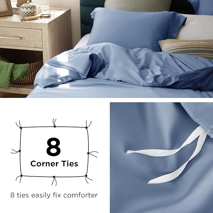 Bedsure Duvet Cover Queen Size - Moisture Wicking and Silky Eucalyptus Lyocell Cotton Hybrid Comforter Cover Set for Hot Sleeper - Buttery Soft and Breathable, Cooling Bedding Set, Slate Blue