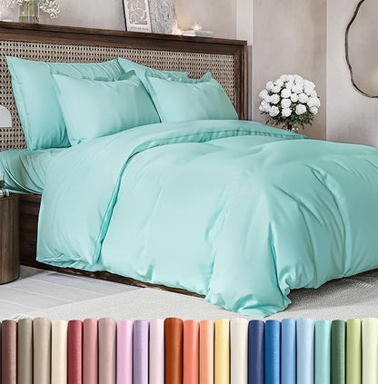 Duvet Cover King Size Set - Extra Soft King Duvet Cover 104" x 90" with 2 Pillow Shams - Hotel Luxury, Easy Care & Fade Free w/ Zipper Closures & Ties - All Season, Comfy, Cozy & Breathable (Spa Blue)