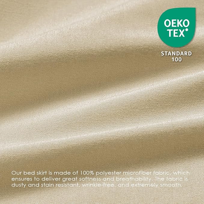 FreshCulture Full Bed Skirt, Elastic Wrap Around Bed Skirt Full Bed, Easy Fit with 22-Inch Tailored Drop, Hotel Quality Dust Ruffle for Full Size Bed, Bed Skirt Full Size (Beige)