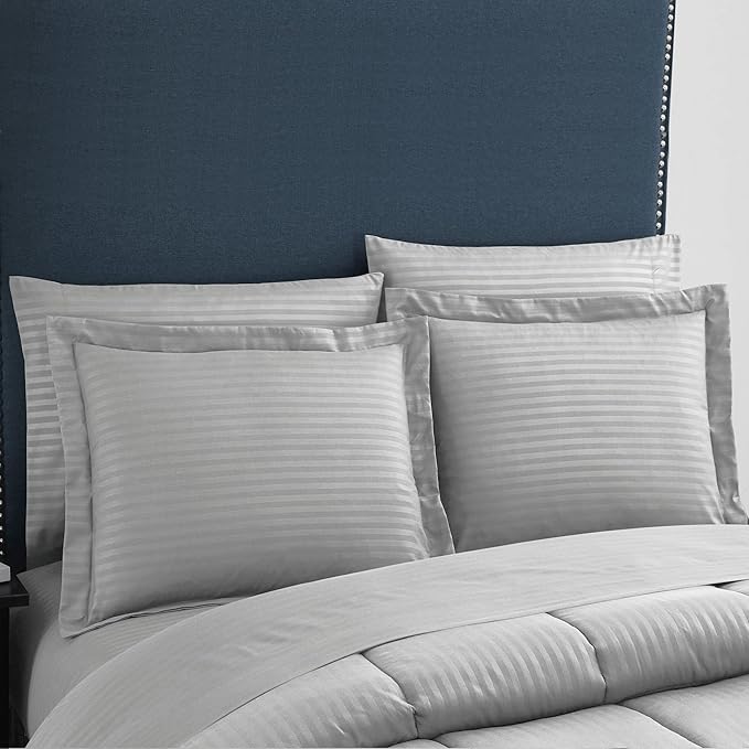 King Size Comforter Set 8 Piece Bed in a Bag with Bed Skirt, Fitted Sheet, Flat Sheet, 2 Pillowcases, 2 Pillow Shams, King, Dobby Silver