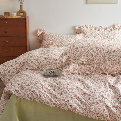 HighBuy Ruffle Lace Comforter Set Queen Pink Floral Bedding Comforter Set Queen for Teen Girl Pink Floral Comforter Sets,Smooth Soft Boho Floral Comforter Sets with 2 Pillowcases